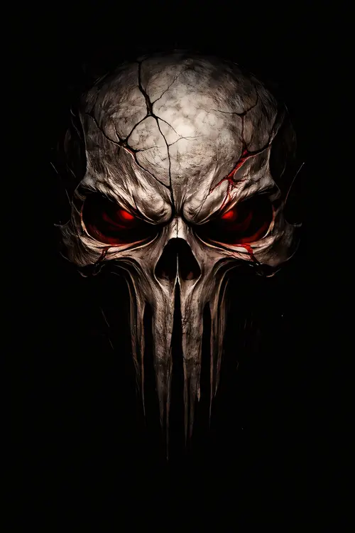 Image "The Punisher's skull with red eyes and cracks" (1472x2208)