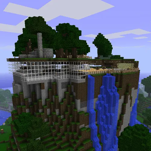 Image "A Minecraft house located on a cliff with a waterfall" (718x718)